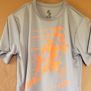 Shirt - short sleeve, w/neon orange outline of a football player, Size LG 10-12